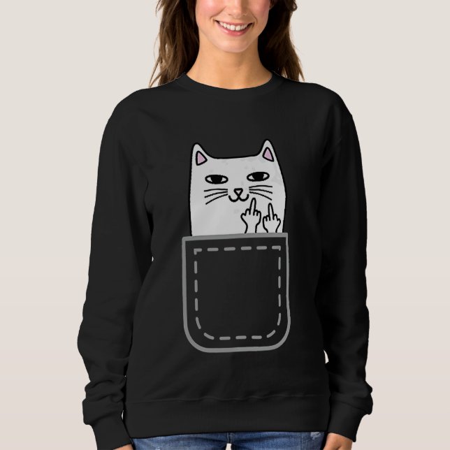 Sudadera Middle Finger Cat Pocket Funny Cartoon Cat White P (Anverso)