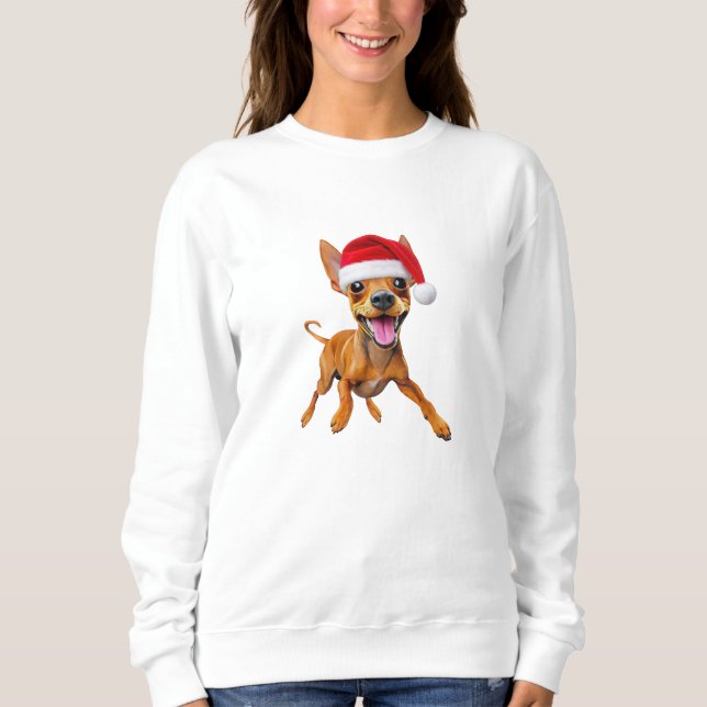 Sudadera Miniature Pinscher Gorro de Santa Navidad Perro Mi (Anverso)