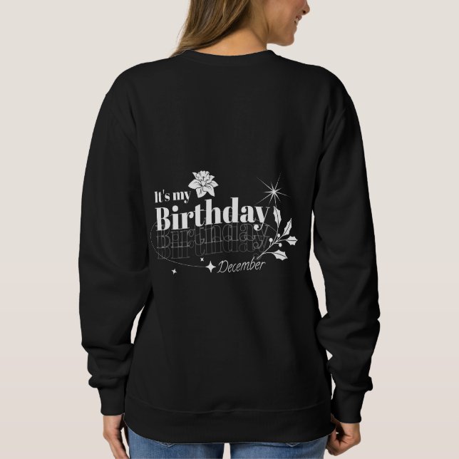 Sudadera Minimal December Birthday Floral Black Typography (Reverso)