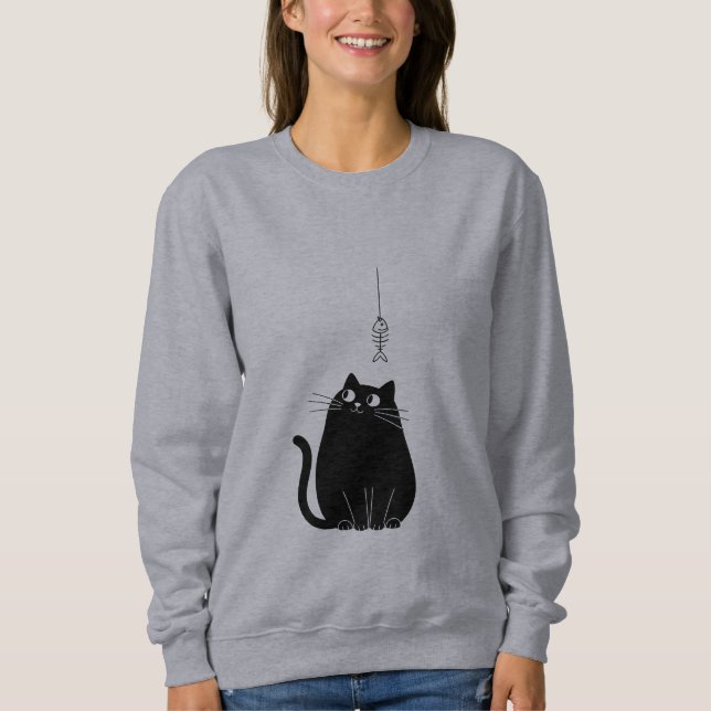 Sudadera Minimalist Black Cat Sweatshirt for Women  (Anverso)