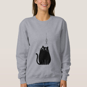 Sudadera minimalista de gato negro para mujeres 