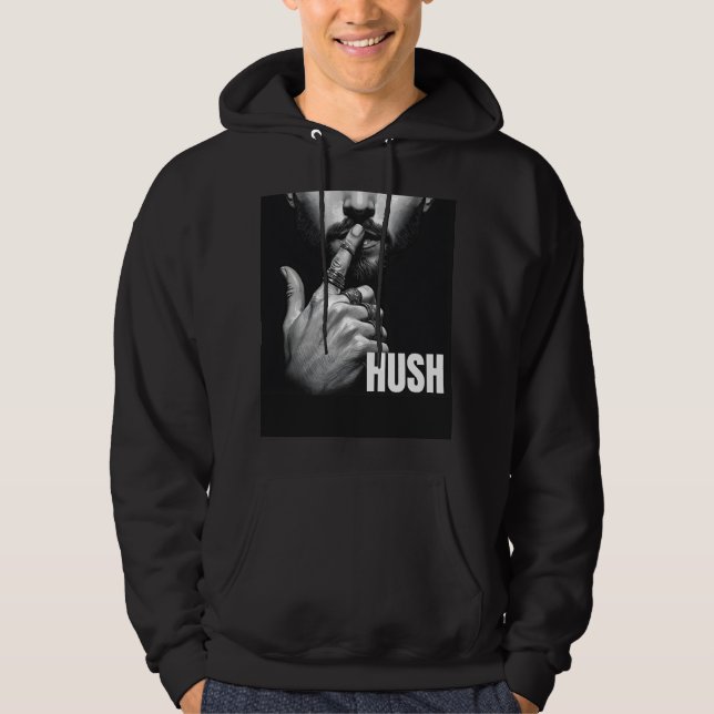 Sudadera Modern Man Shushing Gesture HUSH Graphic (Anverso)