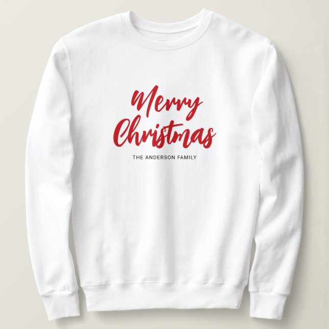 Sudadera Modern Merry Christmas Red Script Family Name (Anverso del diseño)