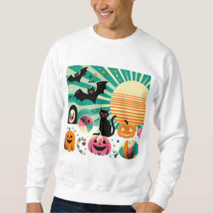 Sudadera Modern Retro Wave Halloween Collage Black Cat Bats