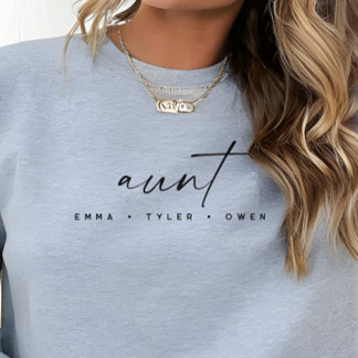 Sudadera Modern Script “Aunt” Children's Names, Aunt Gift