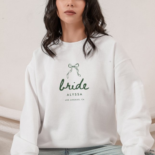 Sudadera Modern Script Green Coquette Bow Bride Wedding (Subido por el creador)