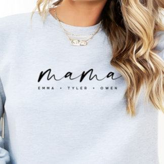 Sudadera Modern Script “Mama” Children's Names, Mom Gift