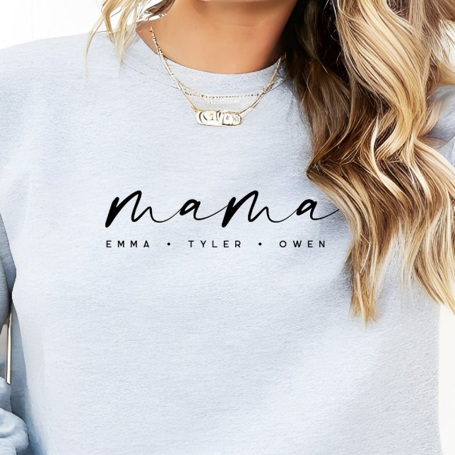 Sudadera Modern Script “Mama” Children's Names, Mom Gift (Subido por el creador)
