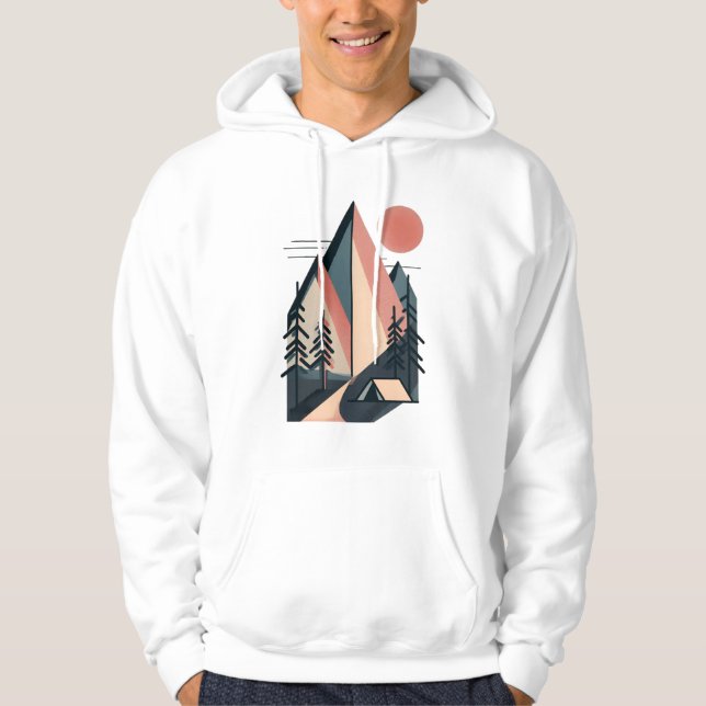 Sudadera Moderno Minimalista Geométrico Montaña Campamento  (Anverso)