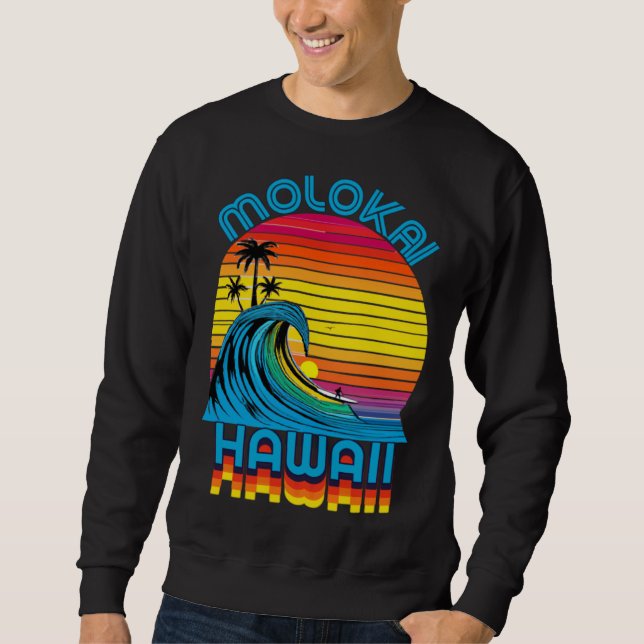 Sudadera Molokai Hawaii Retro Throwback Surf & Beach Souven (Anverso)