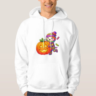 Sudadera Momia Kawaii de Halloween Abrazando Calabaza