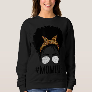 Sudadera Momlife Leopard Messy Bun Volleyball Mom Mothers
