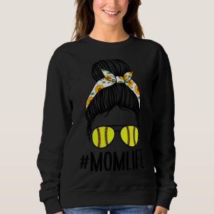 Sudadera Momlife Messy Bun Sunflower Softball Mamá Madres