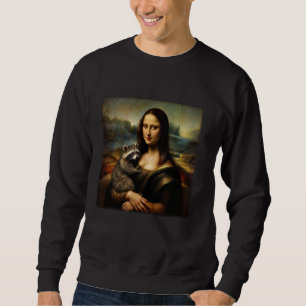 Sudadera Mona Lisa sosteniendo mapache divertido arte clási