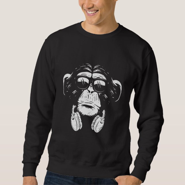 Sudadera Monkey Cooler Monkey Dj Headphones  Idea Party Mus (Anverso)