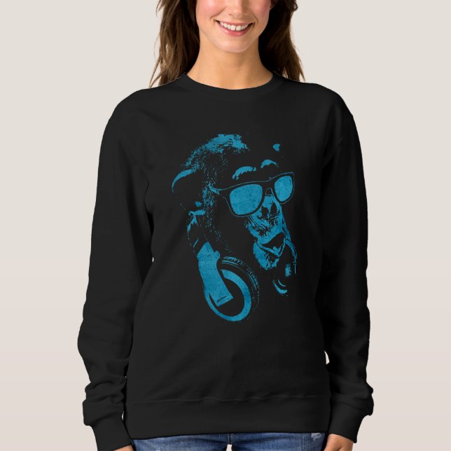 Sudadera Mono Chimpancé Con Gafas De Sol Y Auriculares   (Anverso)