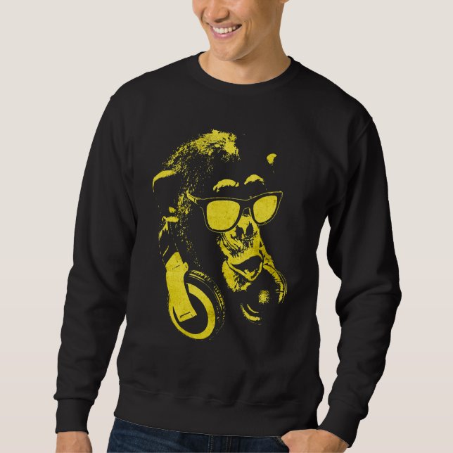 Sudadera Mono Chimpancé Con Gafas De Sol Y Auriculares 2 (Anverso)