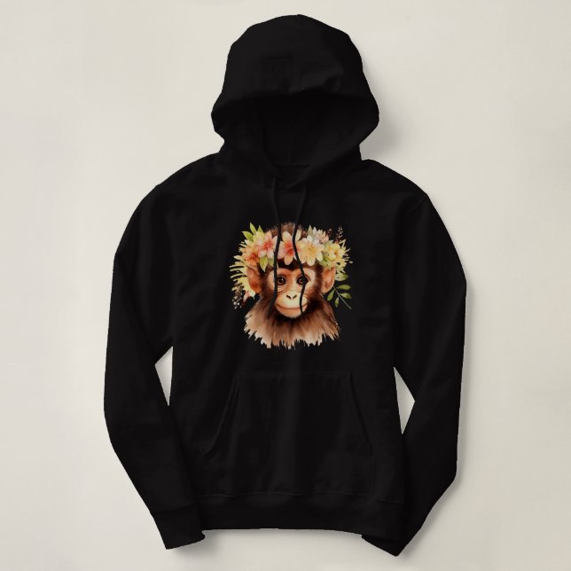 Sudadera Mono Chimpanzee Jungle Animal Boho Floral Ape 23 (Diseño del anverso)