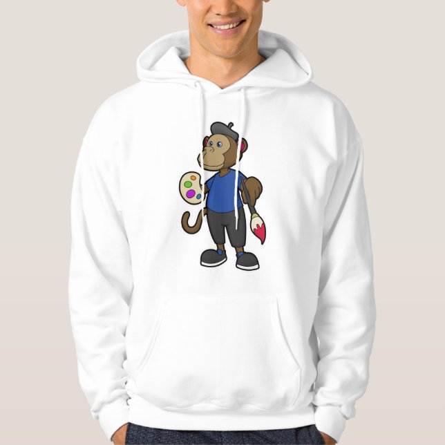 Sudadera Mono como pintador con pintura y pincel (Anverso)