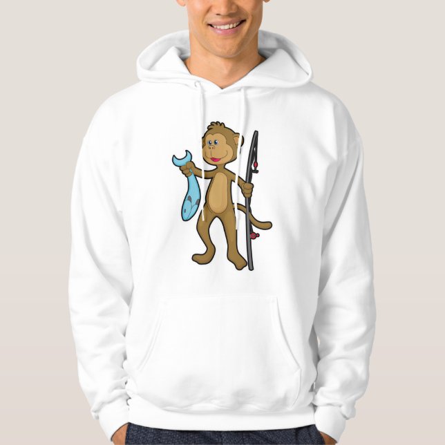 Sudadera Mono en la pesca con caña y pescado (Anverso)