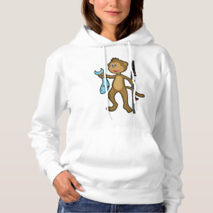 Sudadera Mono en la pesca con caña y pescado