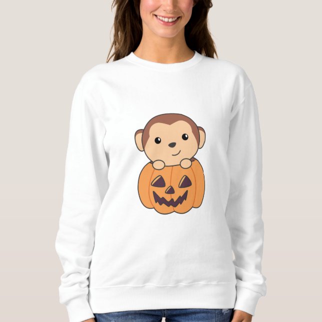 Sudadera Mono En Los Monos De Halloween Del Naranja De Cala (Anverso)