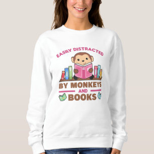 Sudadera Mono Y Libros Divertidos Con Libro