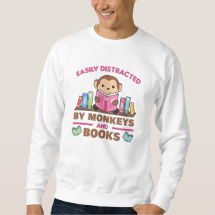 Sudadera Mono Y Libros Divertidos Con Libro