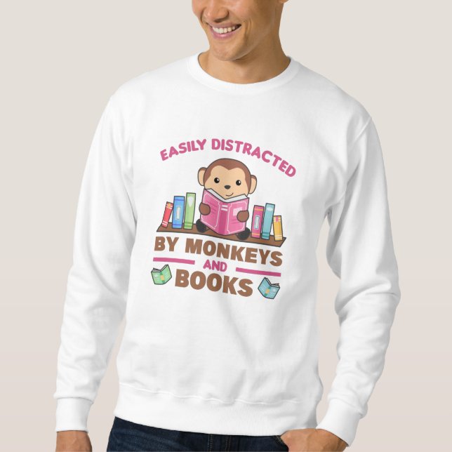 Sudadera Mono Y Libros Divertidos Con Libro (Anverso)