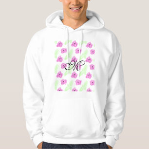 Sudadera Monograma de la hoja verde de flores rosadas de ac