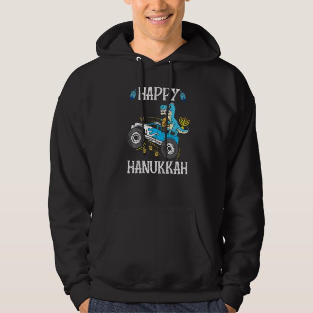 Sudadera Monster Truck Menorah Dreidel Happy Hanukkah Dinos (Anverso)