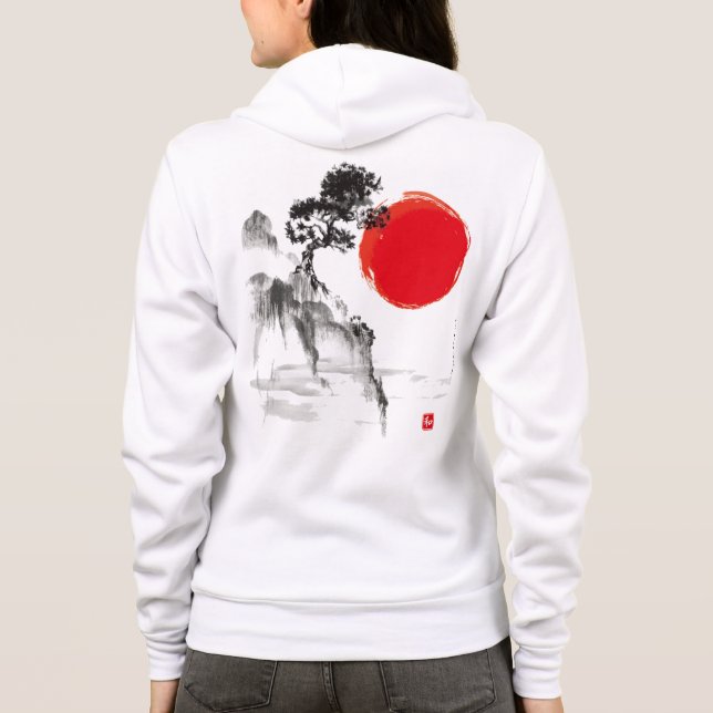 Sudadera Montaña de lavado de tinta japonesa y hoodie solar (Reverso)