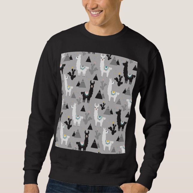 Sudadera Montañas de cactus de Llama, patrón sin fisuras. (Anverso)