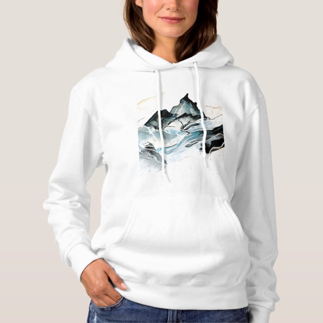 Sudadera Montañas pintadas con capucha de las mujeres (Anverso)