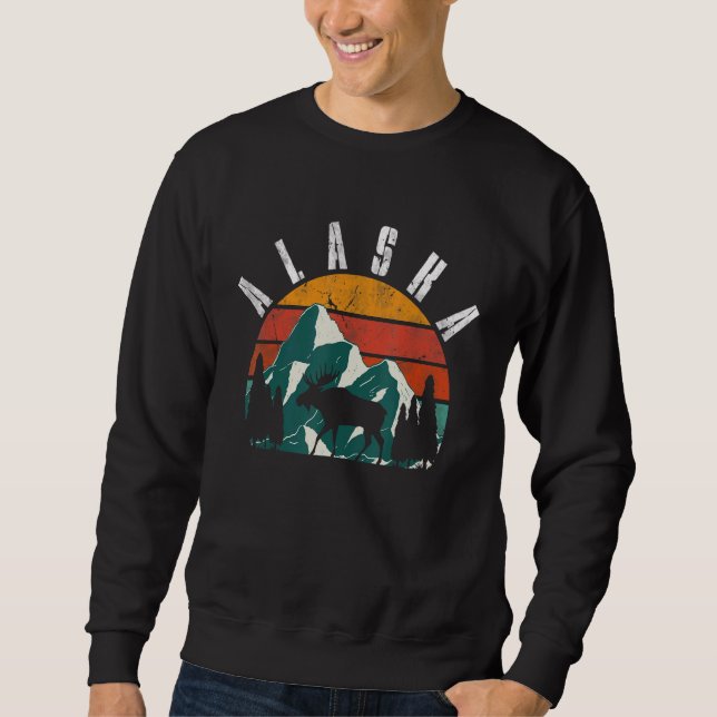 Sudadera Montañas Retro Alaska Moose de vida salvaje (Anverso)