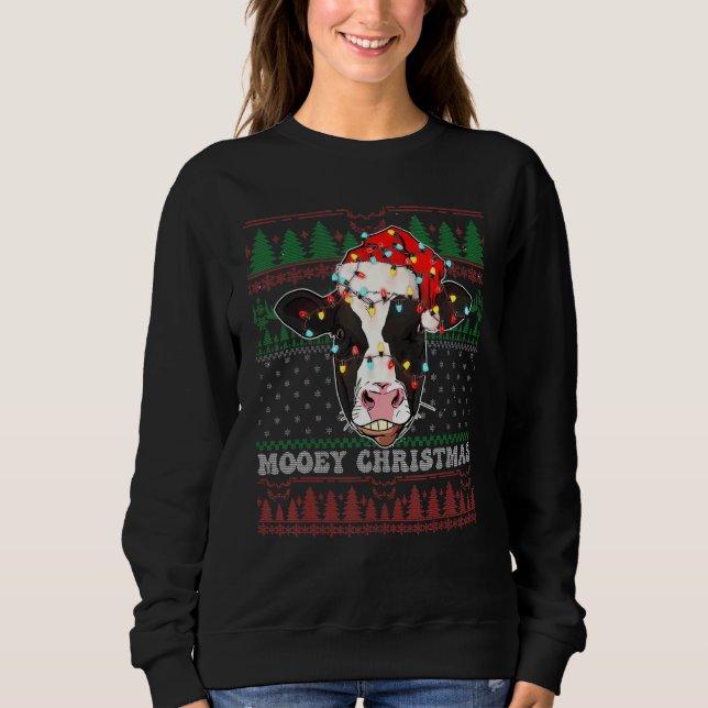 Sudadera Mooey Christmas Ugly Cow Santa Heifer Christmas Fa (Anverso)