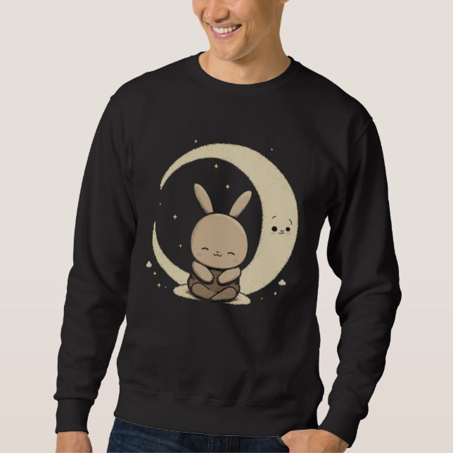 Sudadera Moon Bunny Rabbit Sitting In Crescent Moon Easter  (Anverso)