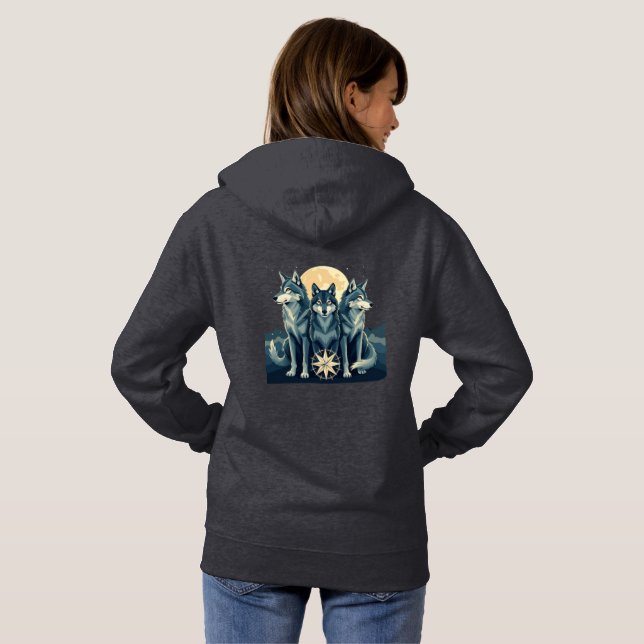 Sudadera Moonlit Wolf Pack Guardians | Mystical Compass Art (Reverso completo)