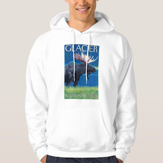 Sudadera Moose de noche - Parque Nacional Glacier, MT (Anverso)