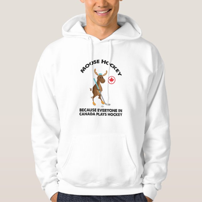 Sudadera Moose jugando al hockey, los canadienses aman el h (Anverso)