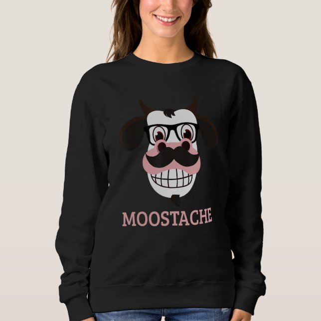 Sudadera Moostache Funny Cow Mustache Farm Animal Pun (Anverso)