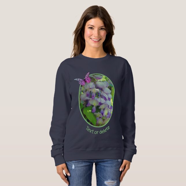 Sudadera Morado Wisteria Flor Mariposa personalizada (Anverso completo)