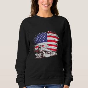 Sudadera Motor De Locomotora De Tren Bandera Estadounidense
