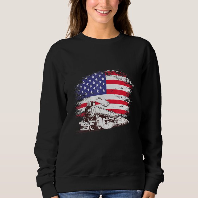 Sudadera Motor De Locomotora De Tren Bandera Estadounidense (Anverso)