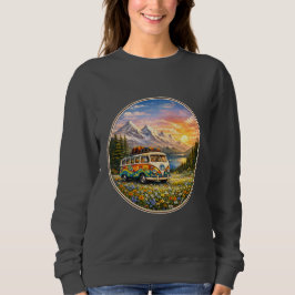 Sudadera Mountain Sunset Wildflowers Retro Hippie Van Life