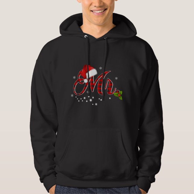 Sudadera Mr Shirt Red Plaid Santa Hat Parejas coincidentes  (Anverso)