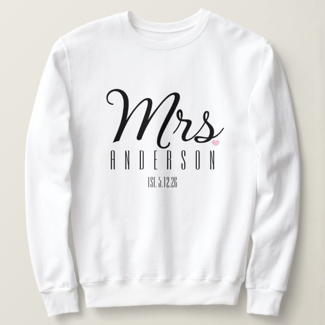 Sudadera Mrs Modern Script Custom Wedding Date Newlywed  (Anverso del diseño)