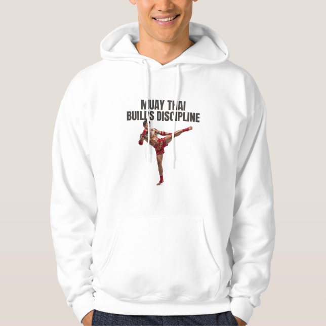 Sudadera Muay Thai Construye Disciplina - Boxeador Tailandé (Anverso)