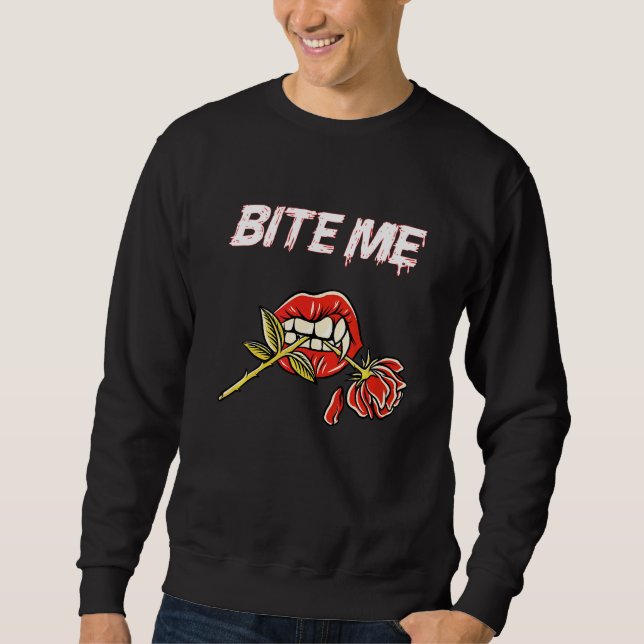 Sudadera Muérdeme Dientes De Vampiro Con Rosa (Anverso)