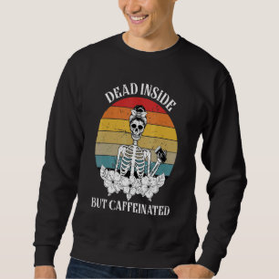 Sudadera Muerto adentro pero cafeinado esqueleto tomando ca